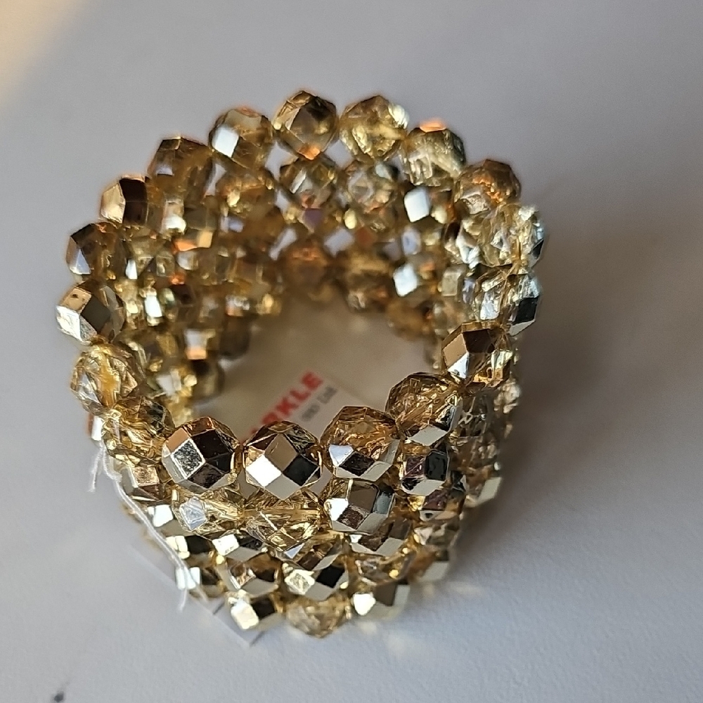Elegant Gold And Clear Beaded Stretchy Bracelet